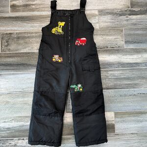 London Fog Black Kids Snow Pants Overalls with Cute Patches Pockets Adjustable